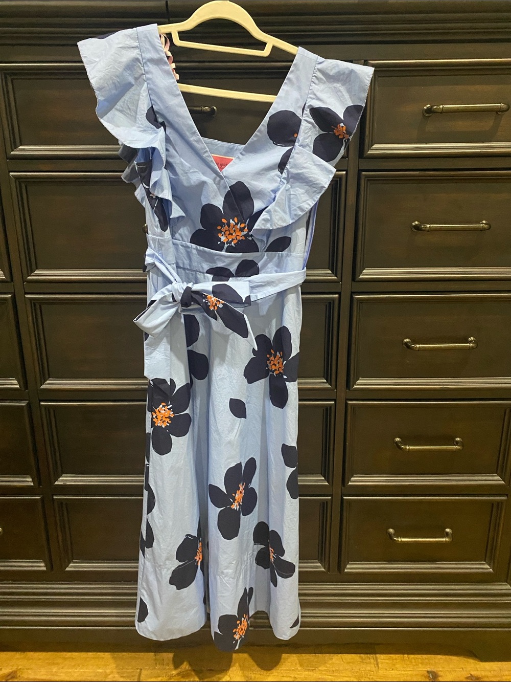 Kate Spade Grand Flora Light Blue Maxi Dress with Navy Print